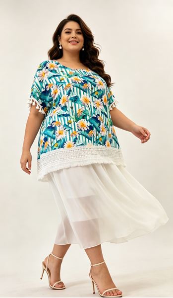 Picture of FLORAL PRINT FLUID TUNIC WITH LACE